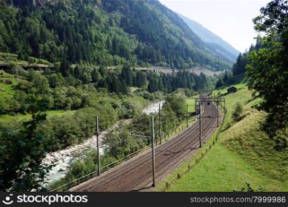 Railway near Gurtnellen in Switzerland