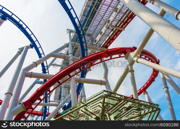 Railway of roller coaster in amusement park