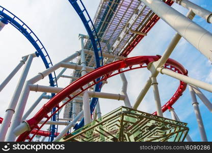 Railway of roller coaster in amusement park