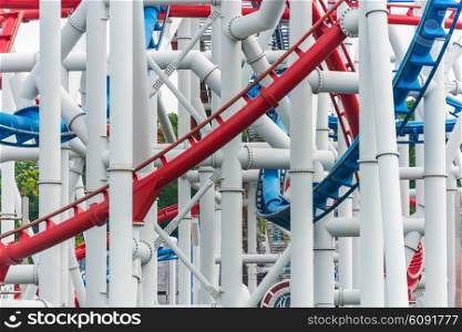 Railway of roller coaster in amusement park