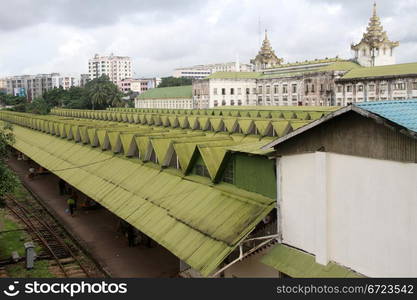 Railway station building in Yangon, Myanmar