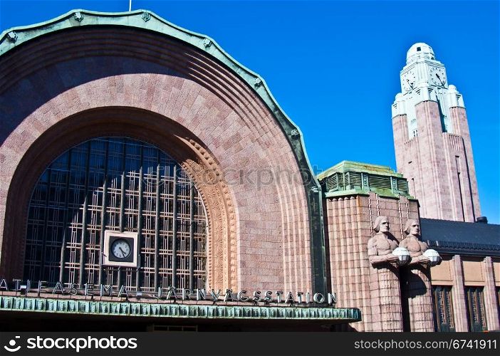 Railway station Helsinki. famous art nouveau sculptures at the railway station of Helsinki
