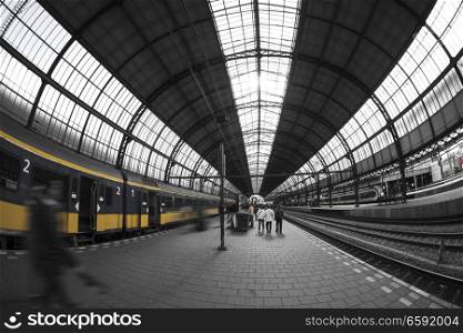 railway station of Amsterdam. The train at the platform