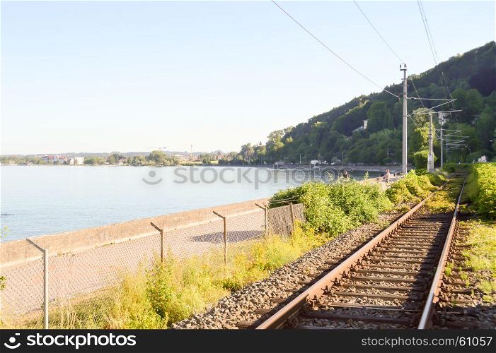 Railway track along Lake. Railway track along Lake Koblenz in Germany