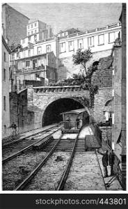 Railway track of Lyon Fourviere, vintage engraved illustration. Journal des Voyage, Travel Journal, (1880-81).