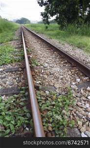 railway track with a vanishing point of view.