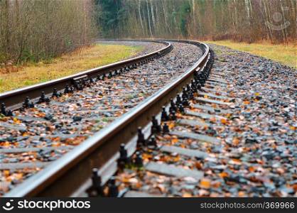 railway tracks and sleepers, railway rails turn. railway rails turn, railway tracks and sleepers