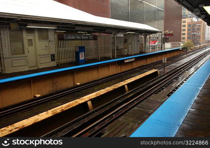 Railway tracks at a station at CTA Station in Chicago