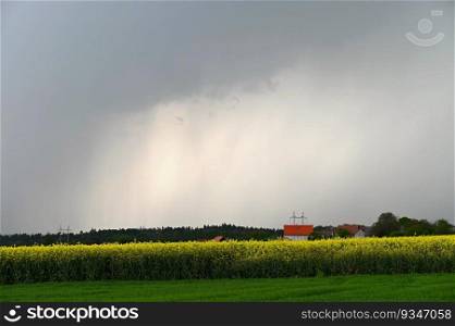 Rain and storm with landscape and natural color background. Concept for rain and bad weather.