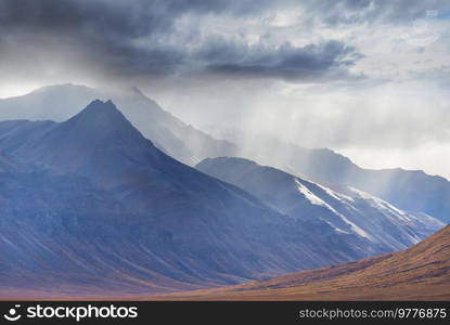 Rain clouds in arctic tundra