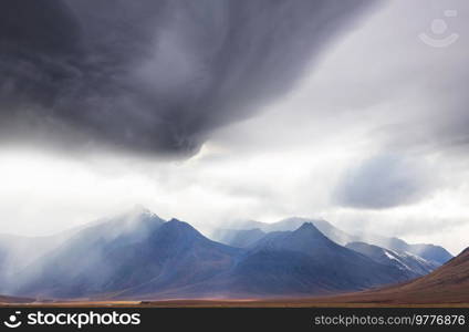 Rain clouds in arctic tundra