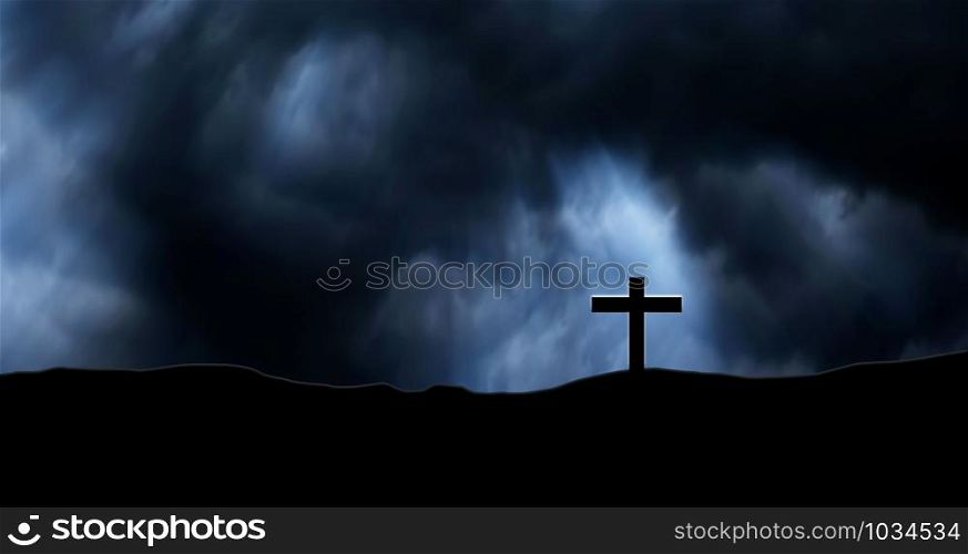Rain clouds on Christian crosses graves.
