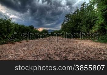 Rain Clouds Over A Mountain Lonely Road. Crimea, Ukraine. HDR Time Lapse Shot Motorized Slider