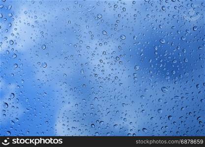 rain drop on glass with sky background