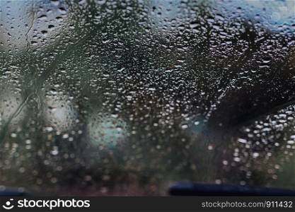 Rain drops on the car glass