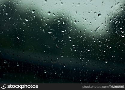 Rain drops on window, with trees and leaves outside. selective focus . Rain drops on window, with trees and leaves outside. 