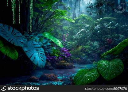 Rain Forest Background. Image created with Generative AI technology