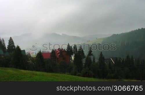 rain in Carpathian Mountains summer, timelapse