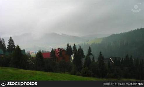 rain in Carpathian Mountains summer, timelapse
