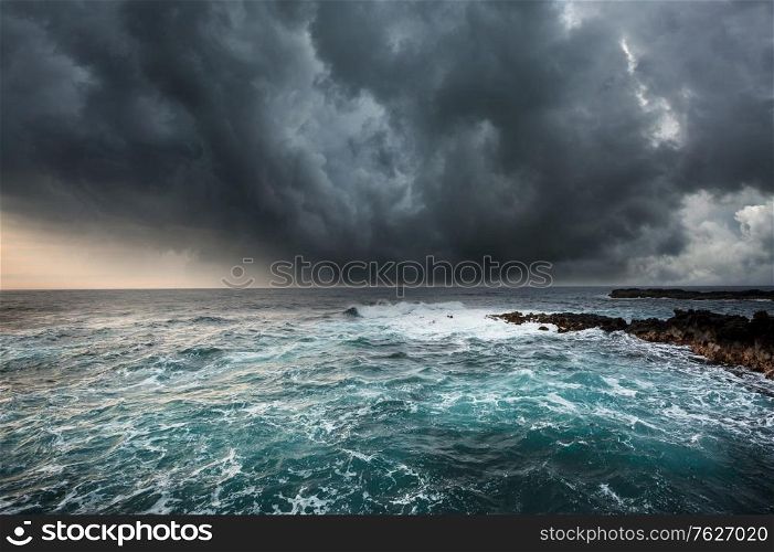 Rain over the stormy ocean
