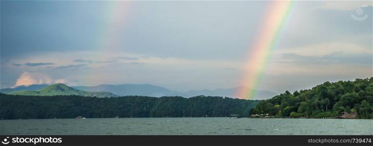 rainbow after thunderstorm at lake jocassee south carolina