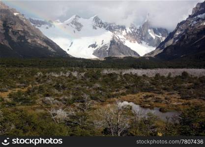 Rainbow and mountain area in national park, El Chalten, Argentina