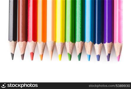 Rainbow color pencils set in line isolated on white