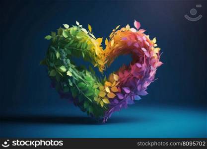 Rainbow colored leaf heart. Art design. Generate Ai. Rainbow colored leaf heart. Generate Ai