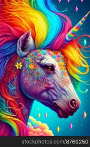 Rainbow colored pony, Unicorn artistic abstract design 3d illustrated