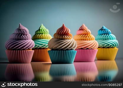 Rainbow colorful cupcakes. Illustration Generative AI. Rainbow colorful cupcakes. Illustration AI Generative