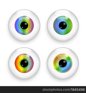 Rainbow eyeball icon set. Ophthalmology symbol. Different colored abstract eye. Vector illustration. Stock image. EPS 10.. Rainbow eyeball icon set. Ophthalmology symbol. Different colored abstract eye. Vector illustration. Stock image.