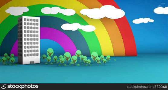 Rainbow Forest Cartoon Scenery Abstract Background. Rainbow Forest