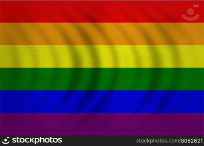Rainbow gay pride flag. Symbol of LGBT movement. Gay banner, element, background. Correct colors. Rainbow wavy flag with real detailed fabric texture, accurate size, illustration