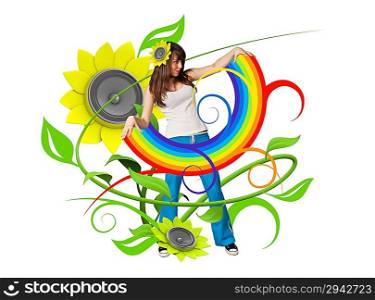Rainbow in her arms (attractive young people fresh music floral series)