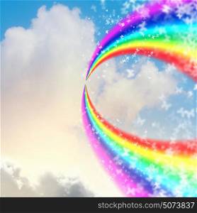 Rainbow in sky. Image of bright rainbow in summer sky