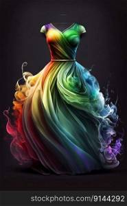Rainbow inspired gown ball dress. Generative AI. High quality illustration. Rainbow inspired gown ball dress. Generative AI