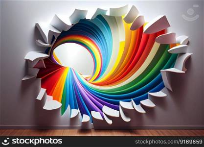 rainbow iridescent volumetric abstraction in the wall decor interior element art illustration Generative AI.