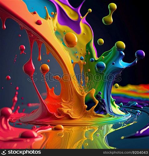Rainbow liquid paint splash on blue background. Abstract colorful paint texture background. Rainbow liquid paint splash. Abstract colorful background