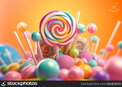 Rainbow lollipop sugar. Color fantasy. Generate Ai. Rainbow lollipop sugar. Generate Ai