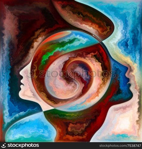 Rainbow Mind. Colors In Us series. Backdrop design of human silhouettes, art textures and colors interplay for works on life, drama, poetry and perception