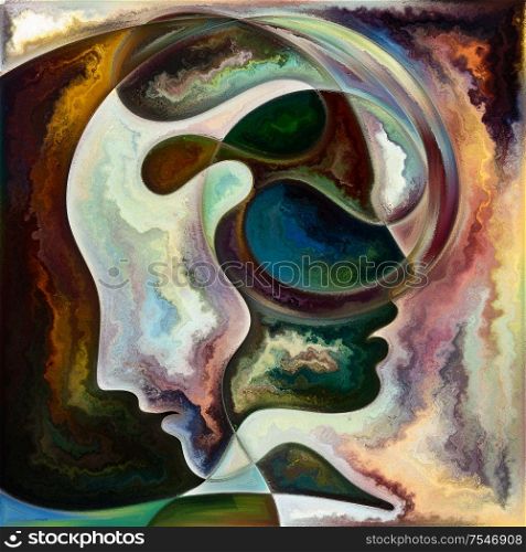 Rainbow Mind. Colors In Us series. Background design of human silhouettes, art textures and colors interplay on the subject of life, drama, poetry and perception