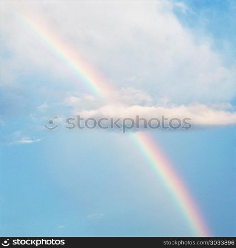 Rainbow on cloud and blue sky for background