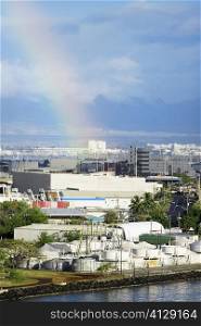 Rainbow over a city, Honolulu, Oahu, Hawaii Islands, USA