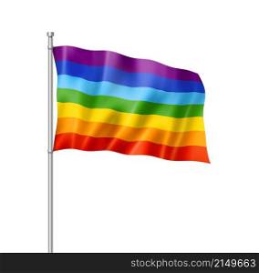 Rainbow peace flag, three dimensional render, isolated on white. Rainbow peace flag isolated on white