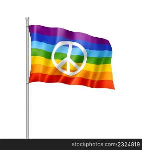 Rainbow peace flag, three dimensional render, isolated on white. Rainbow peace flag isolated on white