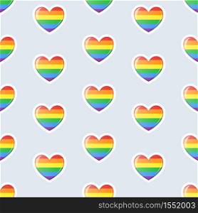 Rainbow striped hearts icons seamless pattern. LGBT community concept. Gay Pride Month celebration.. Rainbow striped hearts icons seamless pattern. LGBT community concept.