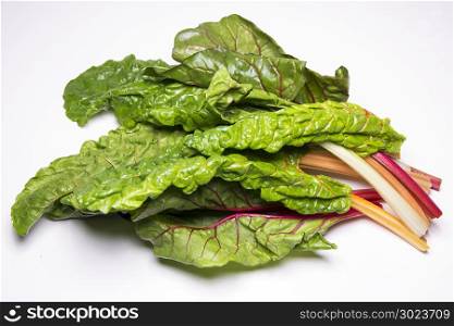 Rainbow swiss chard, mangold beetroot leaves, vegetarian organic healthy food