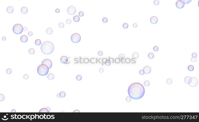 Rainbow transparent soap bubbles isolated on white background. 3d abstract illustration