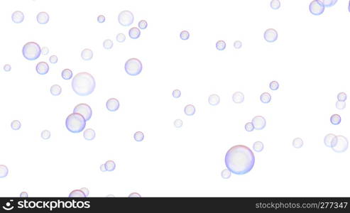 Rainbow transparent soap bubbles isolated on white background. 3d abstract illustration