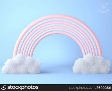 rainbow with clouds on pastel background , 3d.. rainbow with clouds on pastel background , 3d render